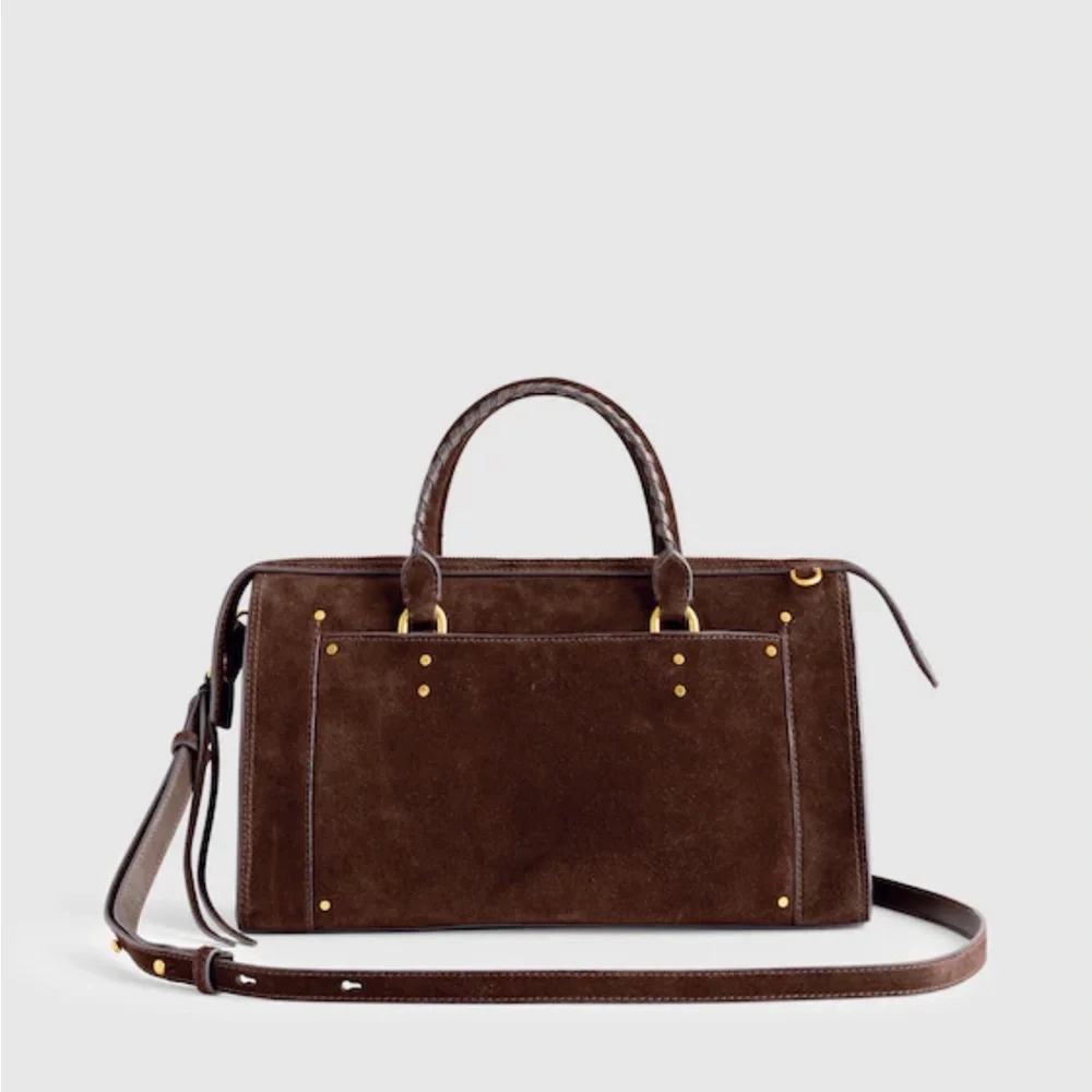 Madewell The Whipstitched Satchel Bag Suede Coffee Bean NEW